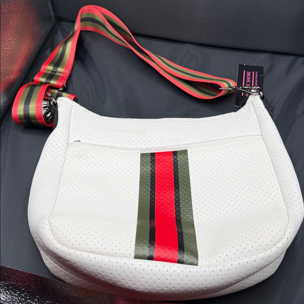 Haunted Shore New White Crossbody Bag with Striped Strap - Picture 6 of 9